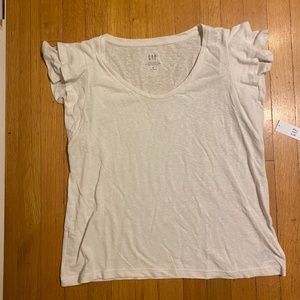 Gap Linen Blend Flutter Sleeve tshirt, White, NWT